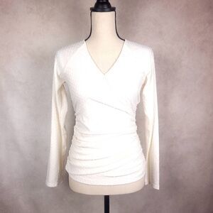 Hatley White Swiss Dot Wrap Crossover Long Sleeve Top Size XS